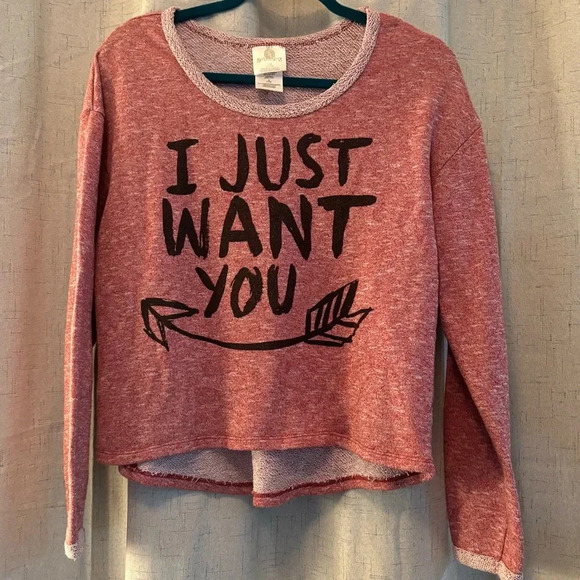 Juicy Couture Misses Pale Red Crop Sweatshirt Size L, “I JUST WANT YOU” - Picture 1 of 4